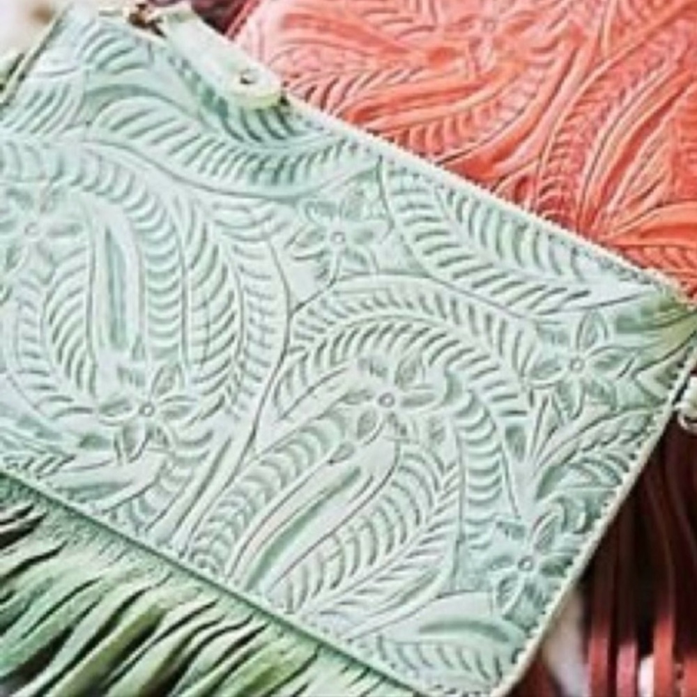 Free People Green Tooled Embroidered Fringe
Crossbody Bag